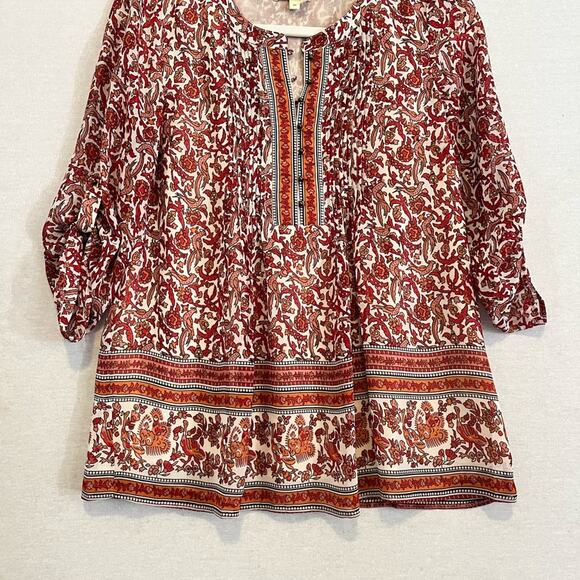 Anthropologie Meadow Rue Womens Rust Floral Peasant Top Blouse XS - Picture 3 of 9